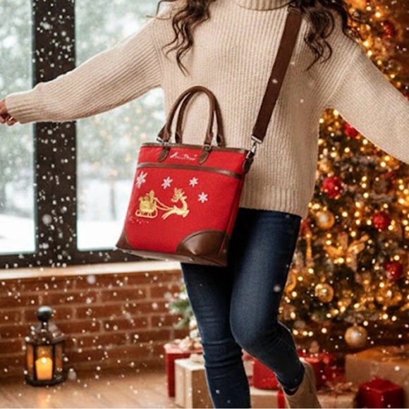 Montana West Festive Red and Brown Tote - Picture 2 of 5